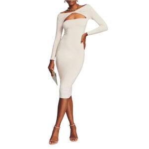 SER.O.YA Cutout Bodycon Modal Pencil Irene Dress Beige Sz L NWOT